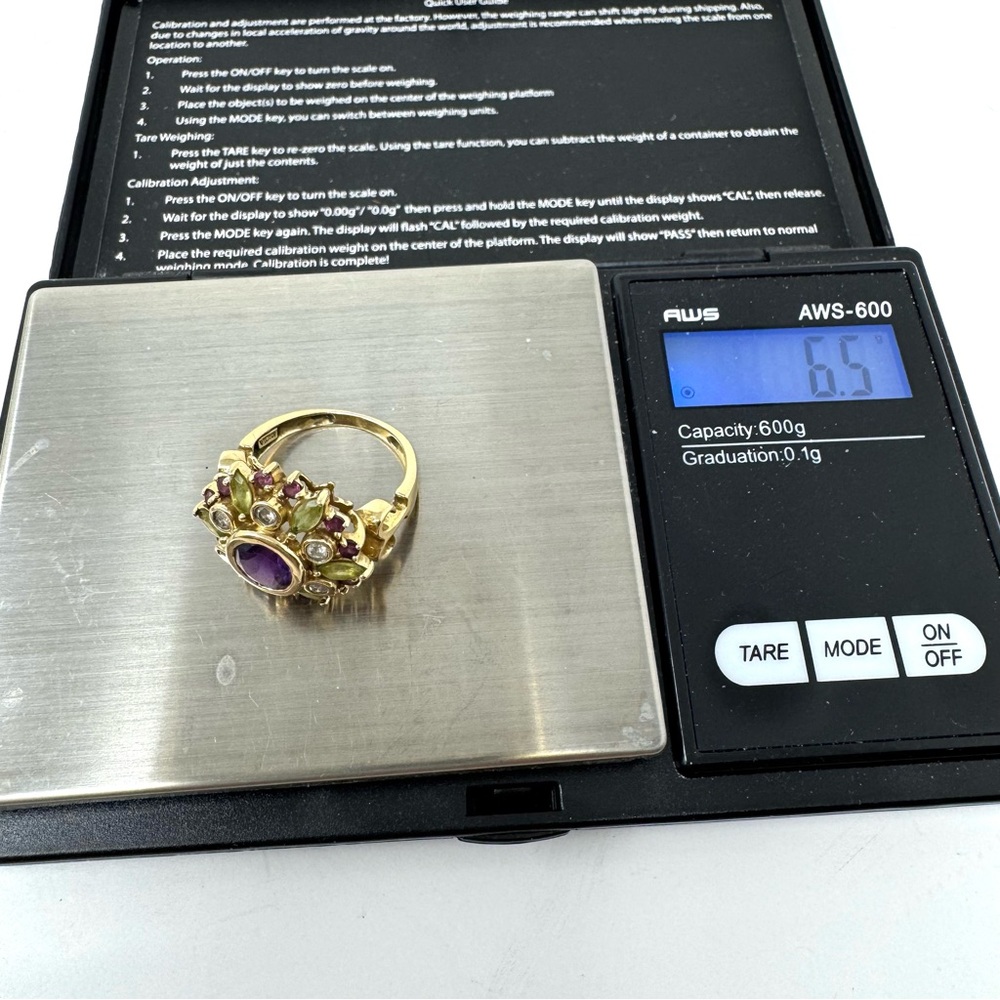 Solid 14K yellow gold gemstone ring, made in India, size ~7 - Picture 13 of 13